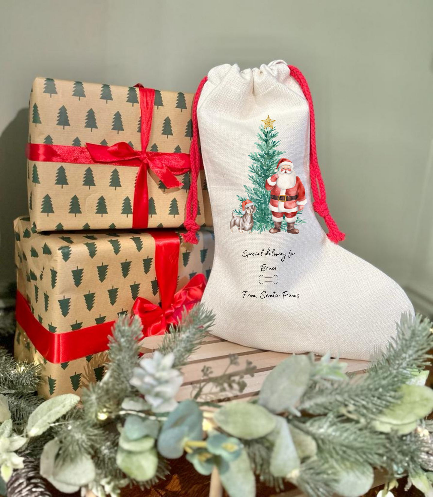 Cat & Dog Christmas Stocking - Christmas tree